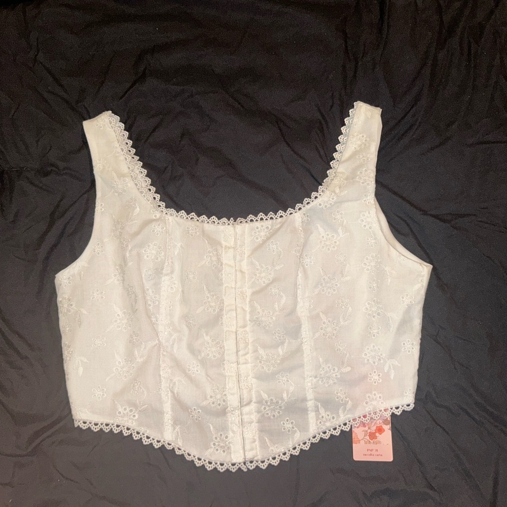 SHEIN Black and White Lace Detail Top